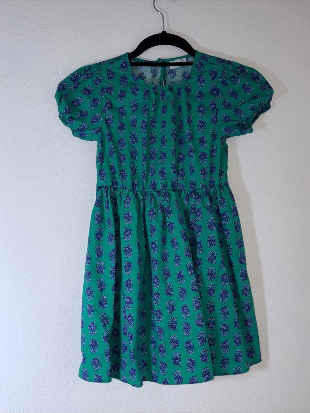 J.Crew Crewcuts Green Floral Puff-Sleeve girls Dress age 8 cotton